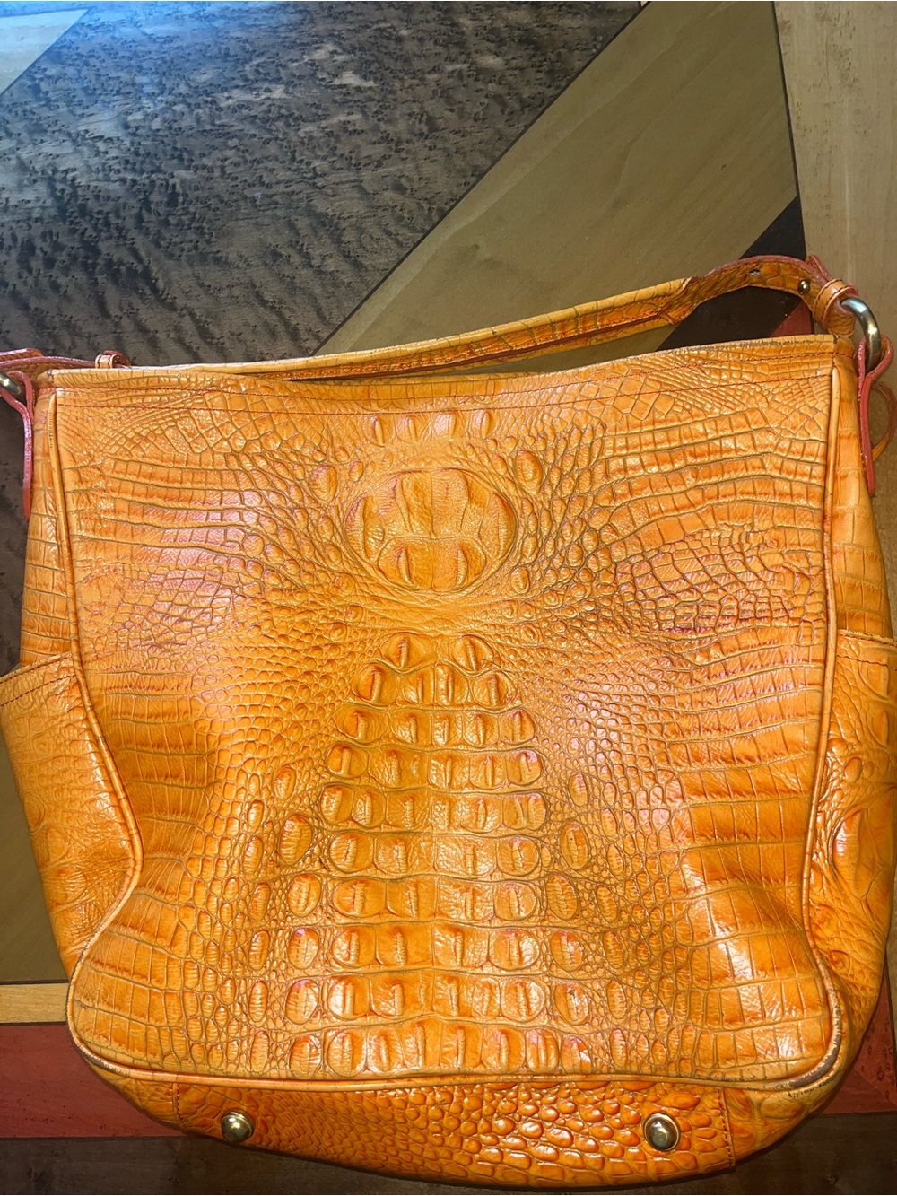Brahmin Orange Croc-Embossed Shoulder Bag
